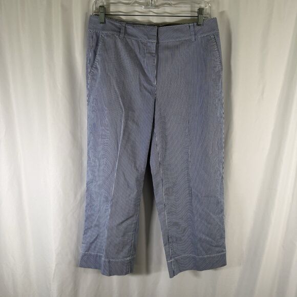 New Talbots Wide Crop Pants Women's 4 Blue Striped Mid Rise Cotton Blend Pockets - Picture 1 of 12